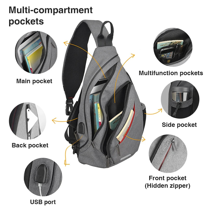 Mixi Men’s Fashion Sling Backpack – Waterproof One-Shoulder Crossbody Bag with Patent Design