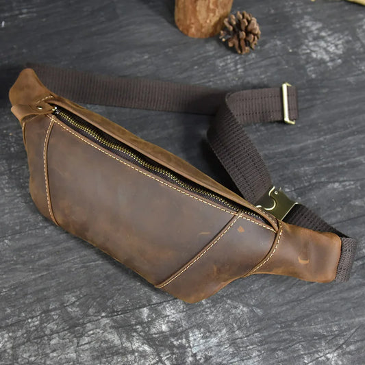 Men’s Genuine Leather Waist & Chest Bag – Dual-Use Sling Crossbody Belt Pouch