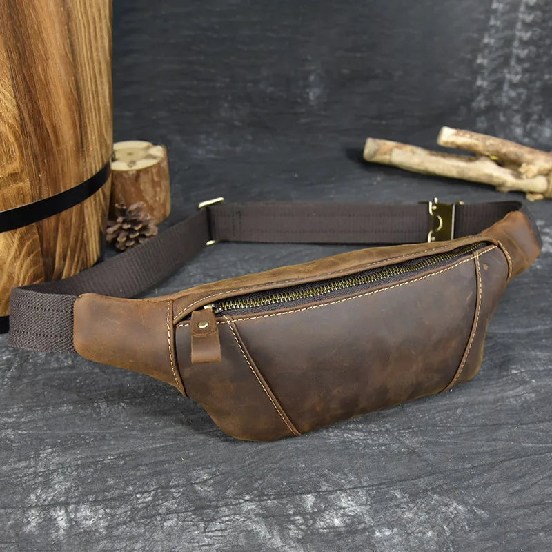 Men’s Genuine Leather Waist & Chest Bag – Dual-Use Sling Crossbody Belt Pouch